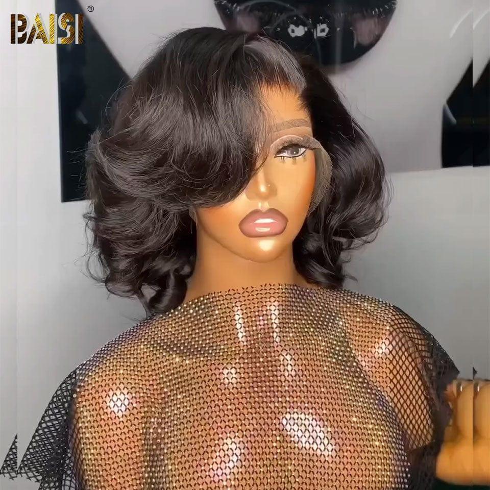 BAISI 13x4 Parrucche ricci rimbalzanti di lusso da 10 pollici Realizzate con capelli Vietnam a doppia stiratura Densità del 300% oltre 20 anni di utilizzo FR38