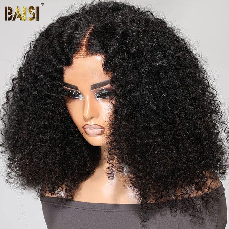 BAISI 13X4 Peruca Afro Curl na cor Preto #1B Pré-desfiada Sem necessidade de cola em 100% cabelo cru Lace já cortada