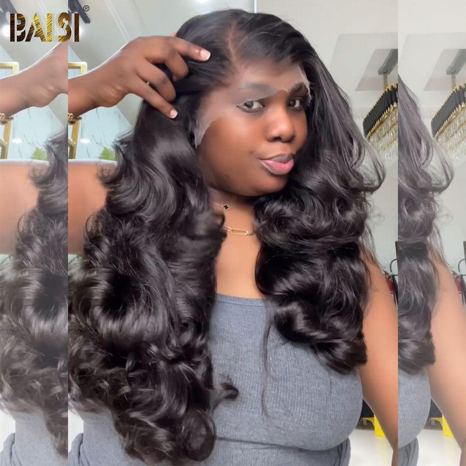 BAISI 13X4 Perucas de Luxo Body Wave 24 polegadas A1, feitas com cabelo double drawn, madeixas virgens, volume Vietnam Hair, 300% de densidade, mais de 20 anos de uso
