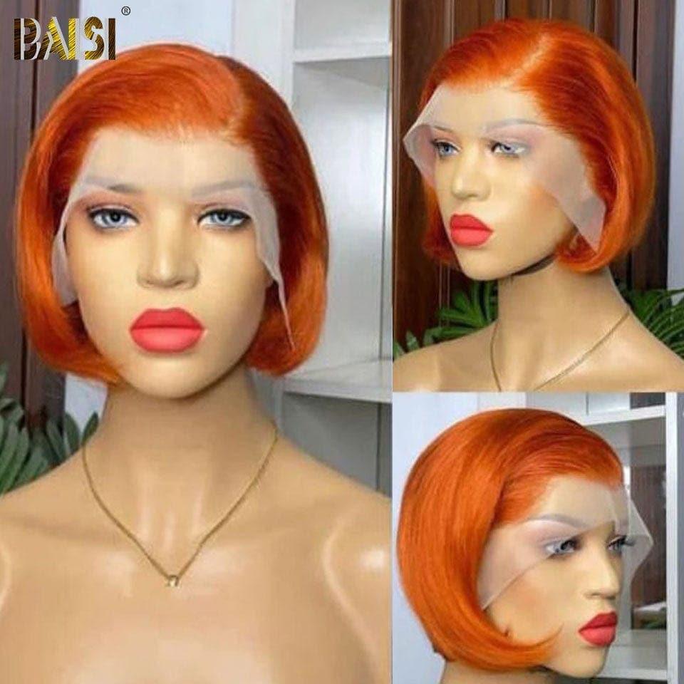 BAISI Acquista minimo 2 parrucche al prezzo di fabbrica fornitore senza colla pixie riccia 38€ o 13x4 Parrucca pixie liscia colore 1BT4/350# mista o arancione in 100% Raw Hair Lace già tagliata (Nessun Codice Necessario)