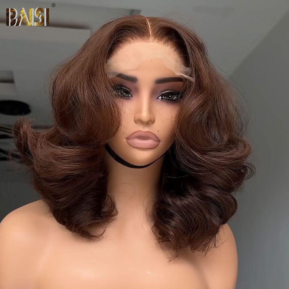 BAISI Lace Frontal 13x4 Parrucca Taglio personalizzato 12 pollici Marrone 4# Capelli Vietnam 300% densità oltre 20 anni di utilizzo MP50