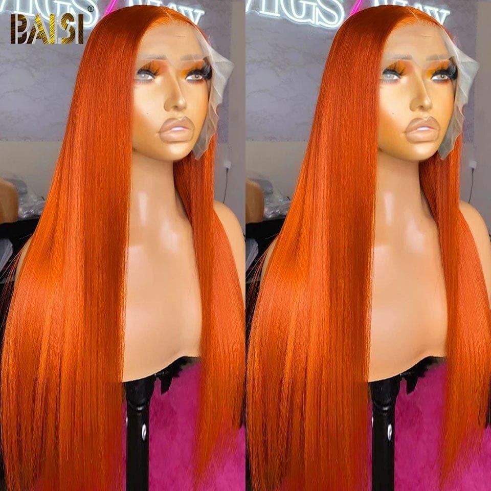 BAISI 13X4 lace  Perruque Lisse Gingembre Orange en 100% Cheveux Humains