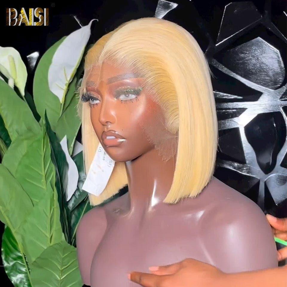 BAISI 13x4 Frontal Perruque Bob Lisse En Blonde #613 Coupe Carrée En 100% Vrais Cheveux Humains