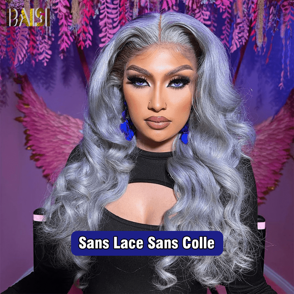 BAISI Collection Salt and Pepper 13x4 Body Wave Wig In Gray, Pre-Cut Lace, No Glue, Easy to Wear, 100% Human Hair