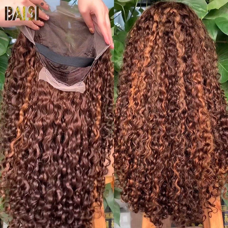 BAISI 13x4 Lace Frontal Curly Wig in color P4/30# in 100% Human Hair XY23028
