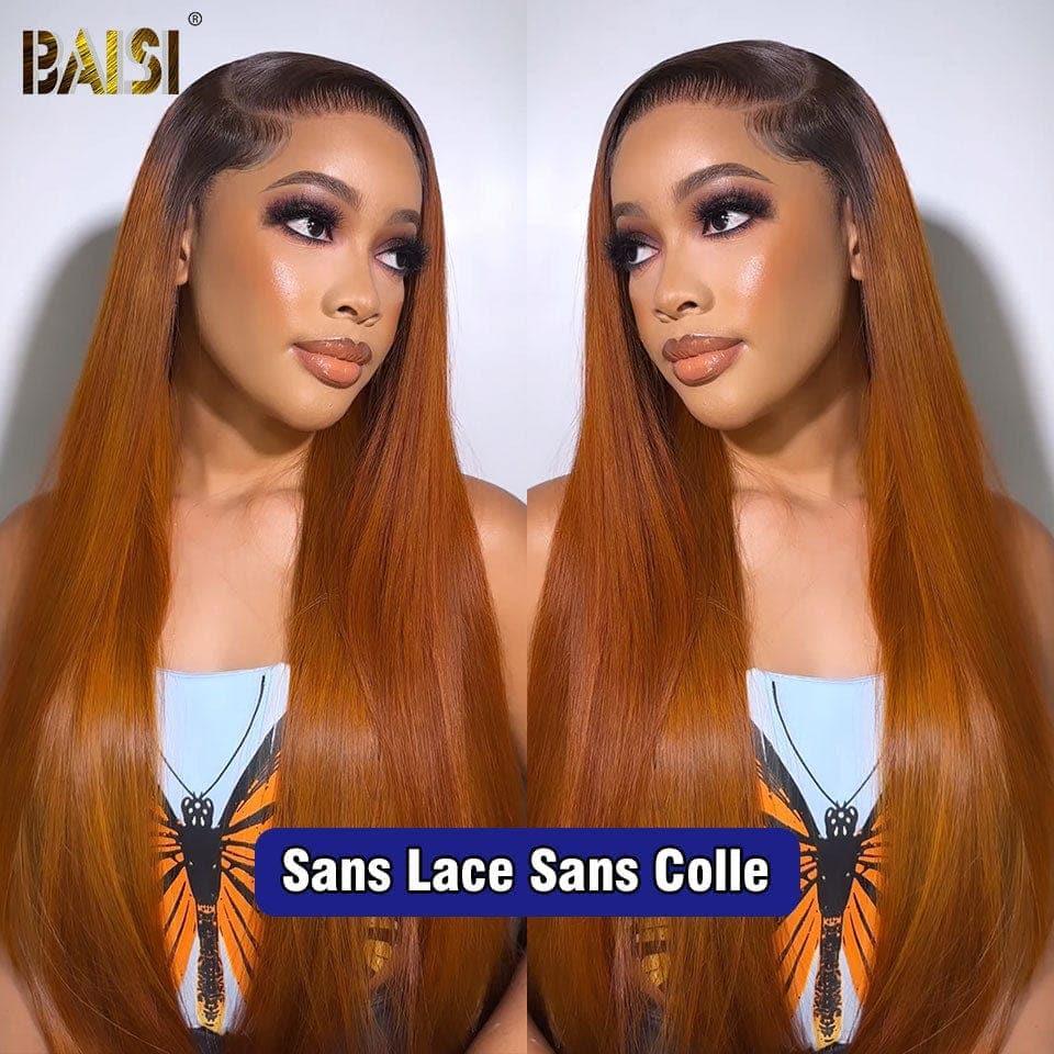 BAISI 13x4 Frontal Straight Wig in color #1B#30 Pre-Plucked No Glue Needed in 100% Raw Hair Lace Already Cut
