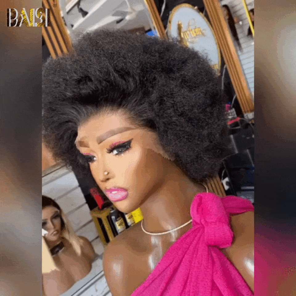 BAISI 13X4 parrucca afro riccia di colore nero in 100% capelli umani veri