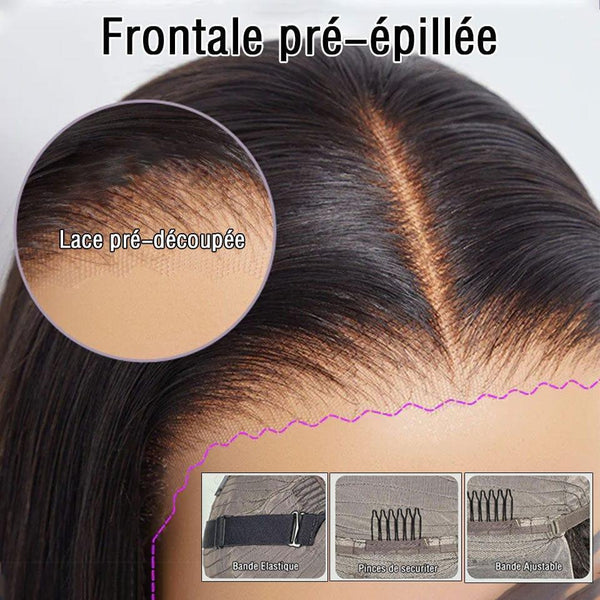 BAISI Achetez 2 perruques minimum au prix d'usine fournisseur Perruque Kinky Straight Noir Marron 1BT4# Sans Colle Lace déjà couper Facile à Porter en 100% Cheveux Humains (Pas Besoin de Code)