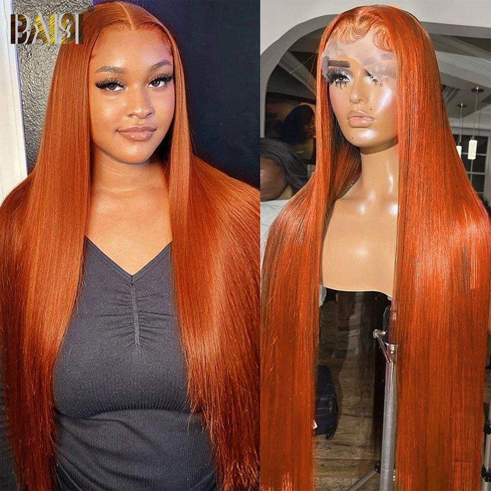 BAISI 13x4 Lace Frontal Perruque Lisse Orange en 100% Cheveux Humains