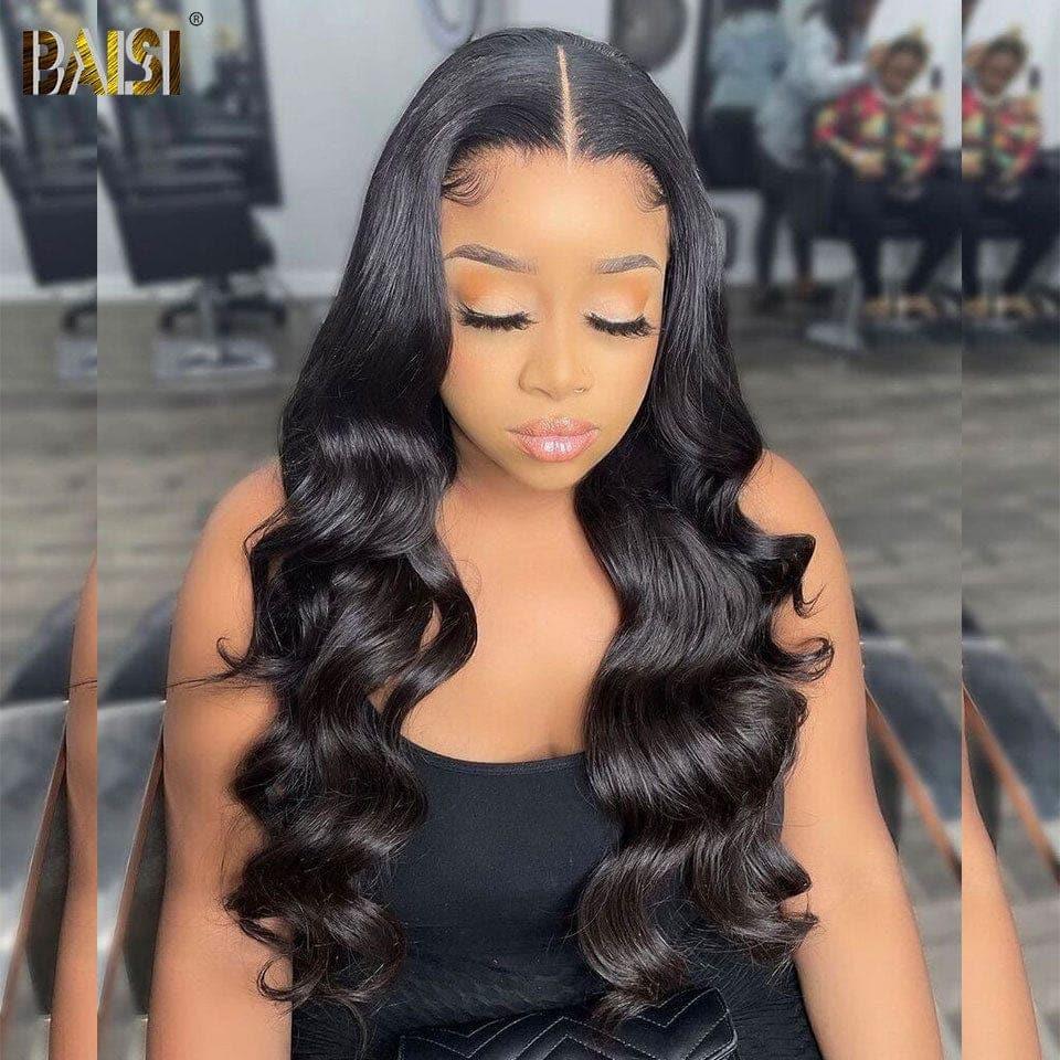 BAISI 13x6 Frontal Perruque Body Wave Pré-plucked Pas Besoin de Colle en 100% Raw Hair Lace déjà couper