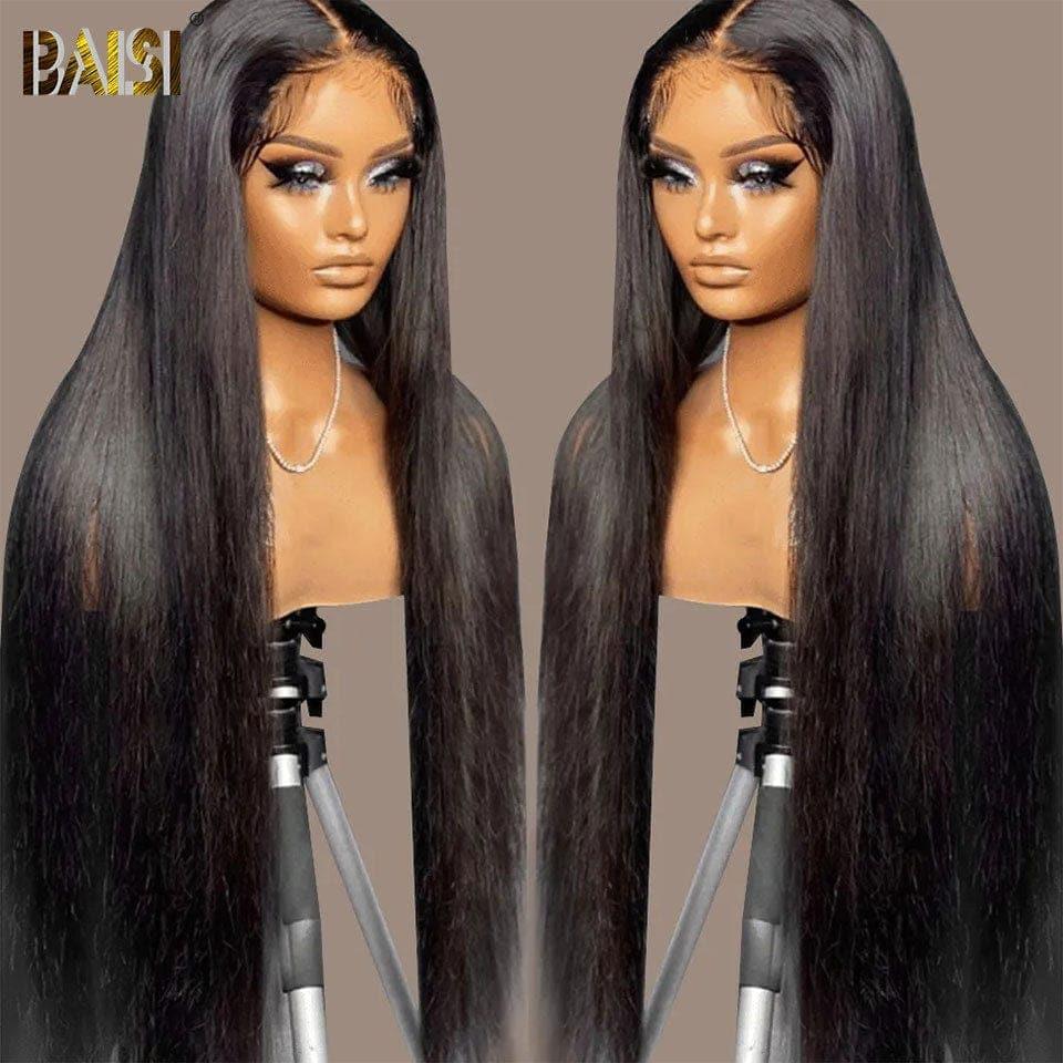 BAISI 13x6 Frontal Straight Wig 8-30 Inch Pre-plucked No Glue Needed 100% Raw Hair Lace Already Cut B