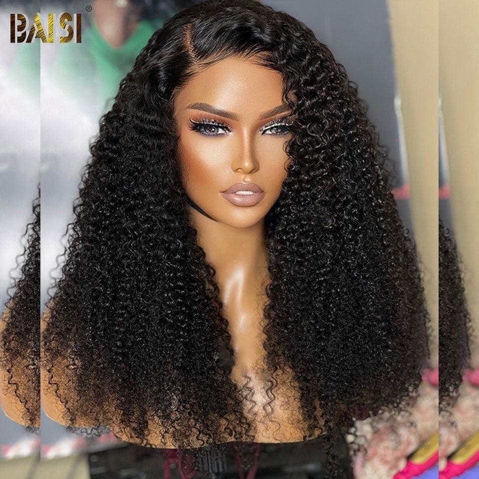 BAISI 13x6 Frontal Perruque Curly 18 Pouce 179€ Pré-plucked Pas Besoin de Colle en 100% Raw Hair Lace déjà couper B