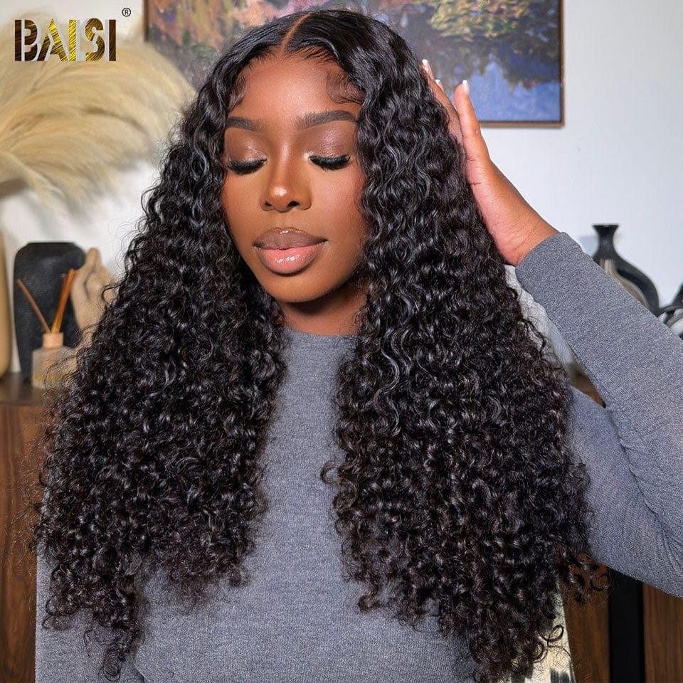 BAISI 13x6 Frontal Curly Wig 20 and 30 Inch Pre-plucked No Glue Needed 100% Raw Hair Lace Pre-cut FR38