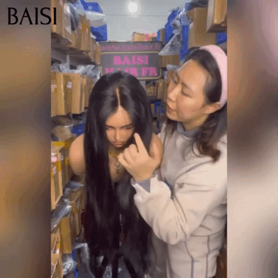 BAISI 13x6 Frontal Straight Wig Pre-plucked No Glue Needed 100% Raw Hair Lace Pre-cut B
