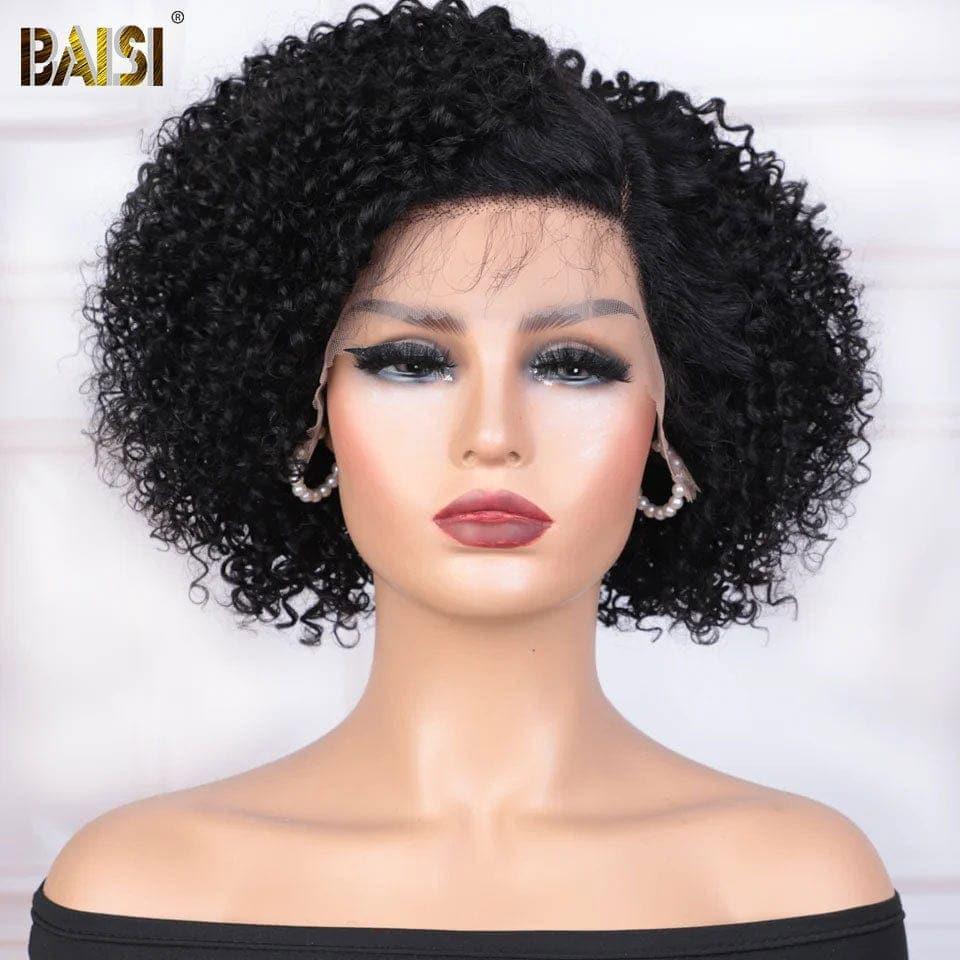 BAISI 13X4 Pixie Frontal Wig Curly Wave 6 Inch €49 or Kinky Curly Bob 8 Inch in Colors, 100% Human Hair