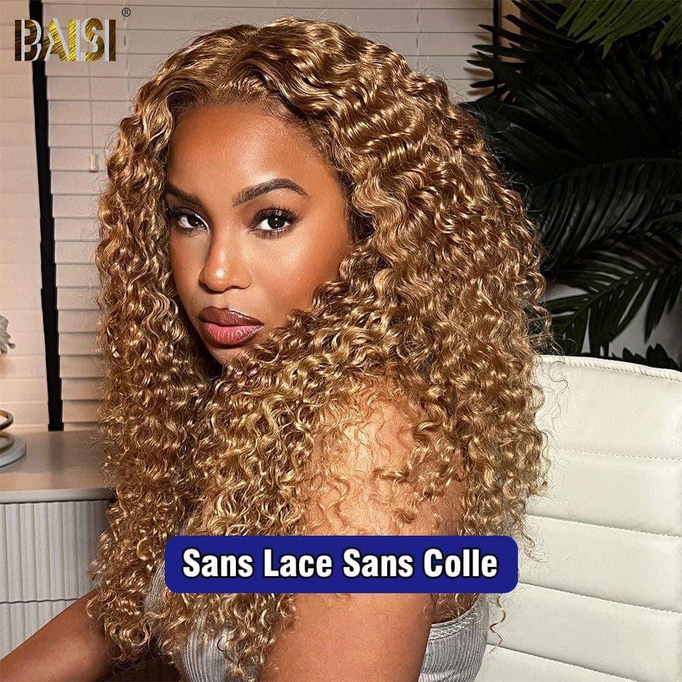 BAISI 13x4 Frontal Wig Deep wave in color 27# Pre-plucked No Glue Need in 100% Raw Hair Lace already cut