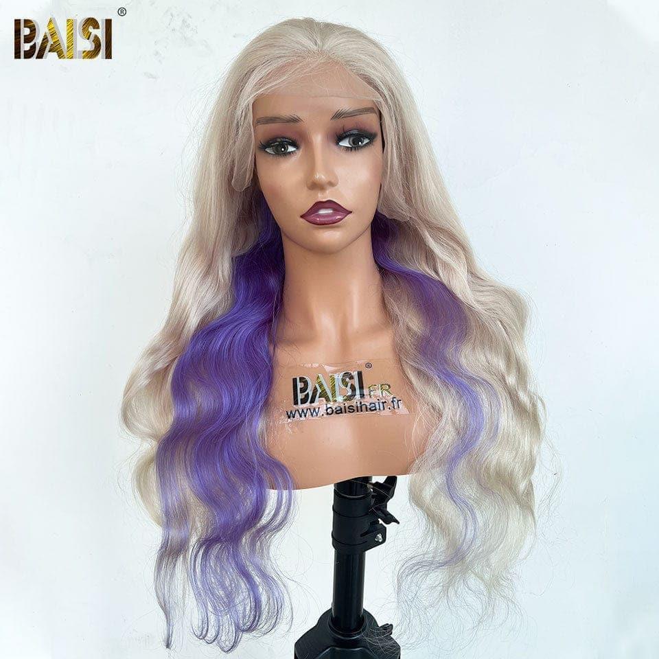 BAISI Collection Pepe e Sale 13X4 Frontal Parrucca Body Wave grigio chiaro misto violetto In 100% Capelli Umani Veri