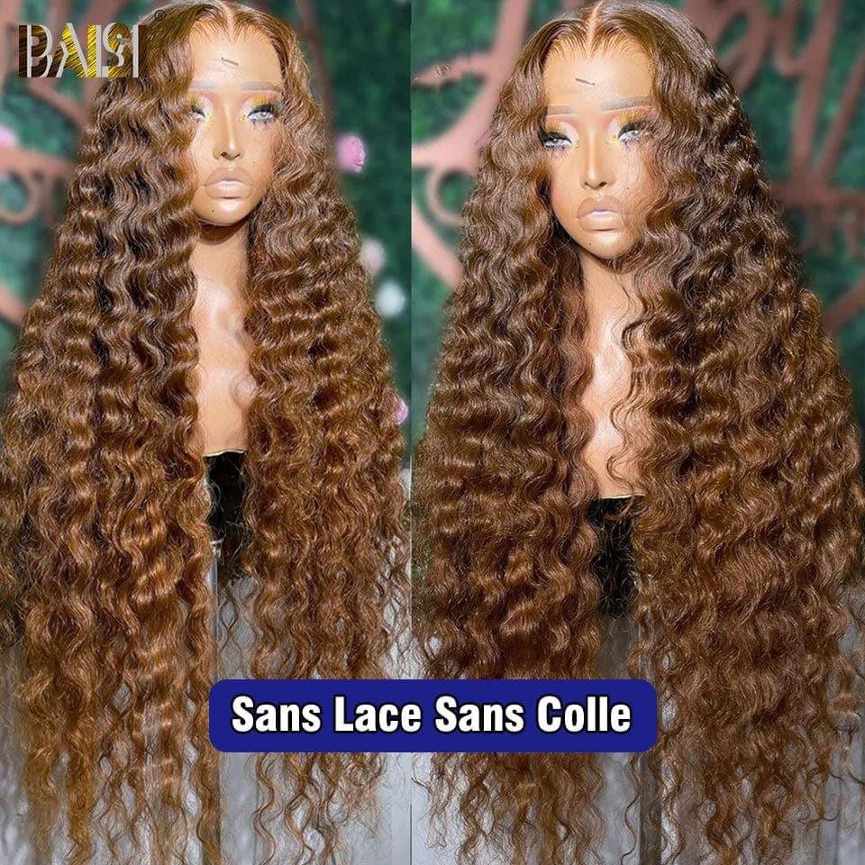 BAISI 13x4 Frontal Perruque Deep wave en Marron #4 Pré-plucked Pas Besoin de Colle en 100% Raw Hair Lace déjà couper