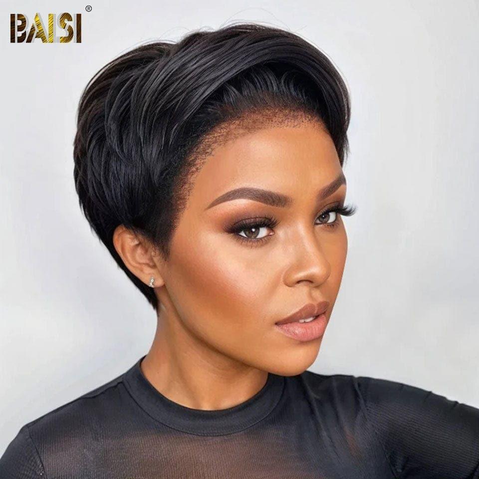 BAISI Pixie Frontale 13x4 lace tranparente 8 Pouce lisse en haut de gamme avec les Baby Hair naturel 100% vrais cheveux humains 4C Hairline