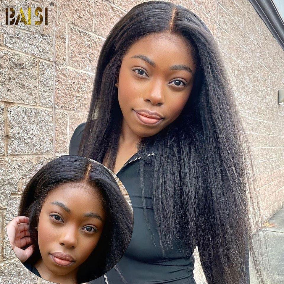 BAISI 13X6 lace perruque Kinky Straight en haut de gamme avec les Baby Hair naturel 100% vrais cheveux humains 4C Hairline