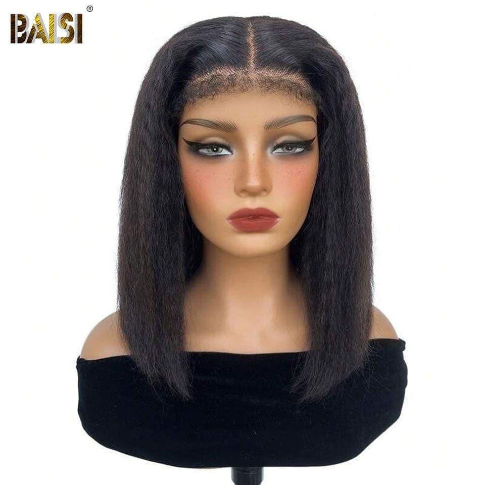 BAISI 13X4 lace frontal perruque Kinky Straight en haut de gamme avec les Baby Hair naturel  sans lace sans colle 100% vrais cheveux humains WX030903