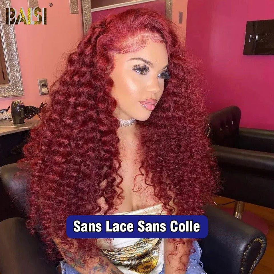 BAISI Compre 2 perucas no mínimo ao preço de fábrica do fornecedor em França IVA 0€ 48H chegada 13x4 Lace Frontal Peruca Deep Wave Vermelho Bordeaux Sem Cola Lace já cortada Fácil de Usar em 100% Cabelo Humano (Sem Código)