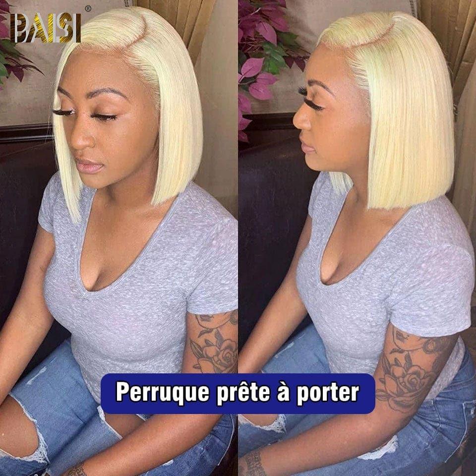 BAISI 13X4 Straight Bob Wig In Blonde #613 Pre-Plucked No Glue Needed in 100% Raw Hair Lace Already Cut