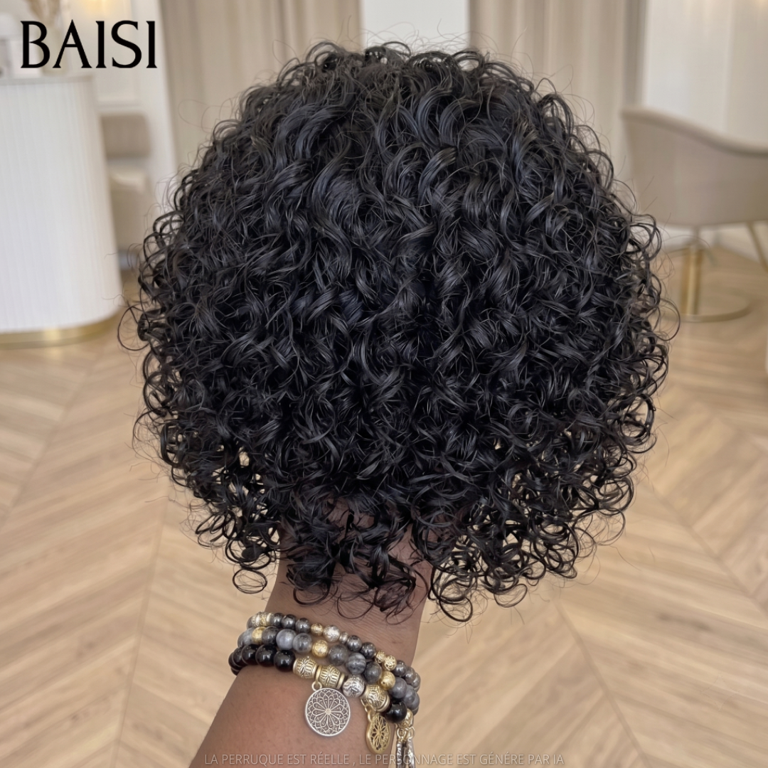 BAISI 13x4 Lace Perruque Pixie Courte Curly Couleur Noir 58€ Très Bonne Qualité en 100% Cheveux humains