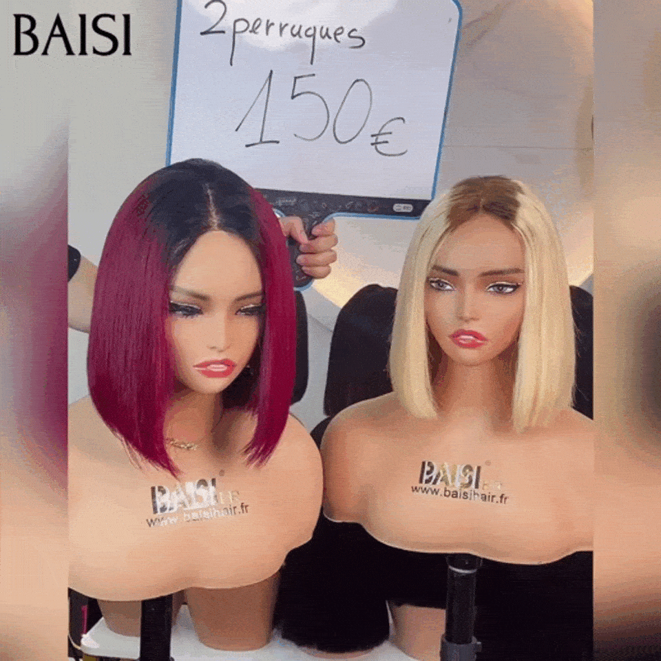 BAISI HAIR FR 2 Perruques 13X4 Blonde et 4X4 curly 8 Pouces et  2 perruques lots 150€ ou 2X6 lace Lisse 8Pouces 1BT99J# et 4T613# En 100% Cheveux Humains