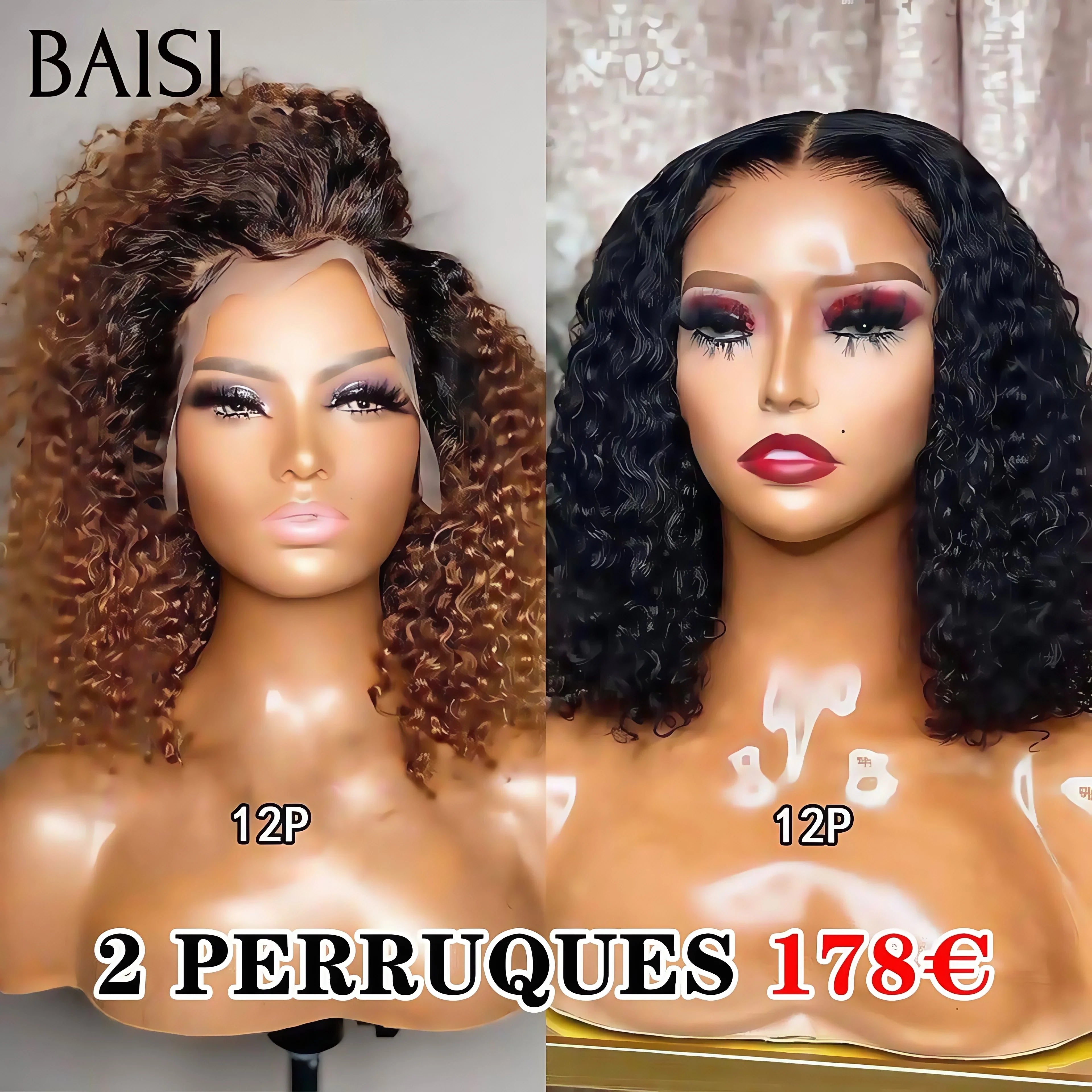 BAISI Confezione da 2 parrucche in 100% veri capelli umani 178 euro Tpart lace afro riccia e 4X4 lace curly wave
