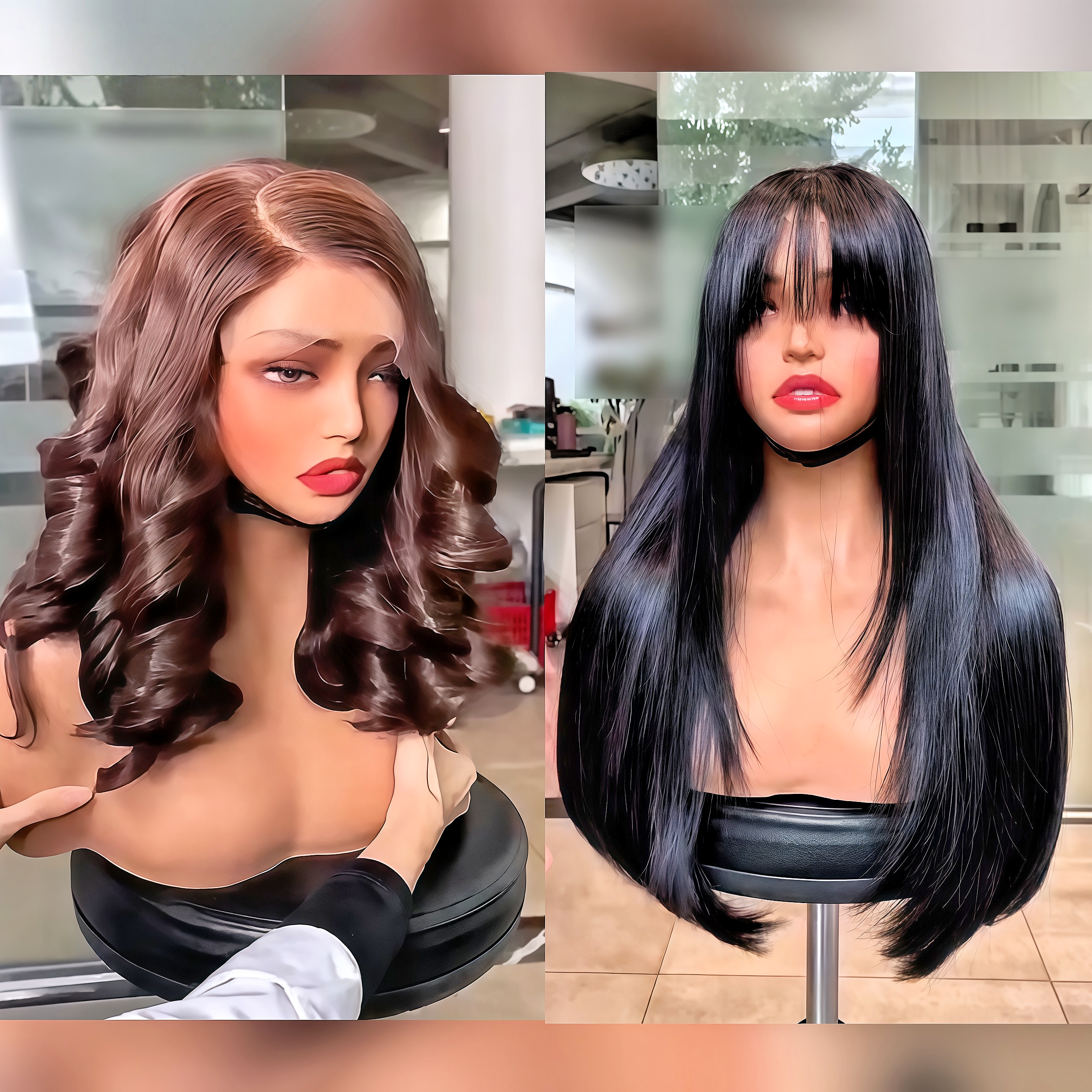BAISI  Gagnez 2 au Prix de 1 perruque egg wave marron 14pouce 4*4 ou body wave noir 22 pouce 13*4 ou frange lisse 16 pouce sans colle  toutes  100% Cheveux Humains spéciale en promotion aujourd'hui