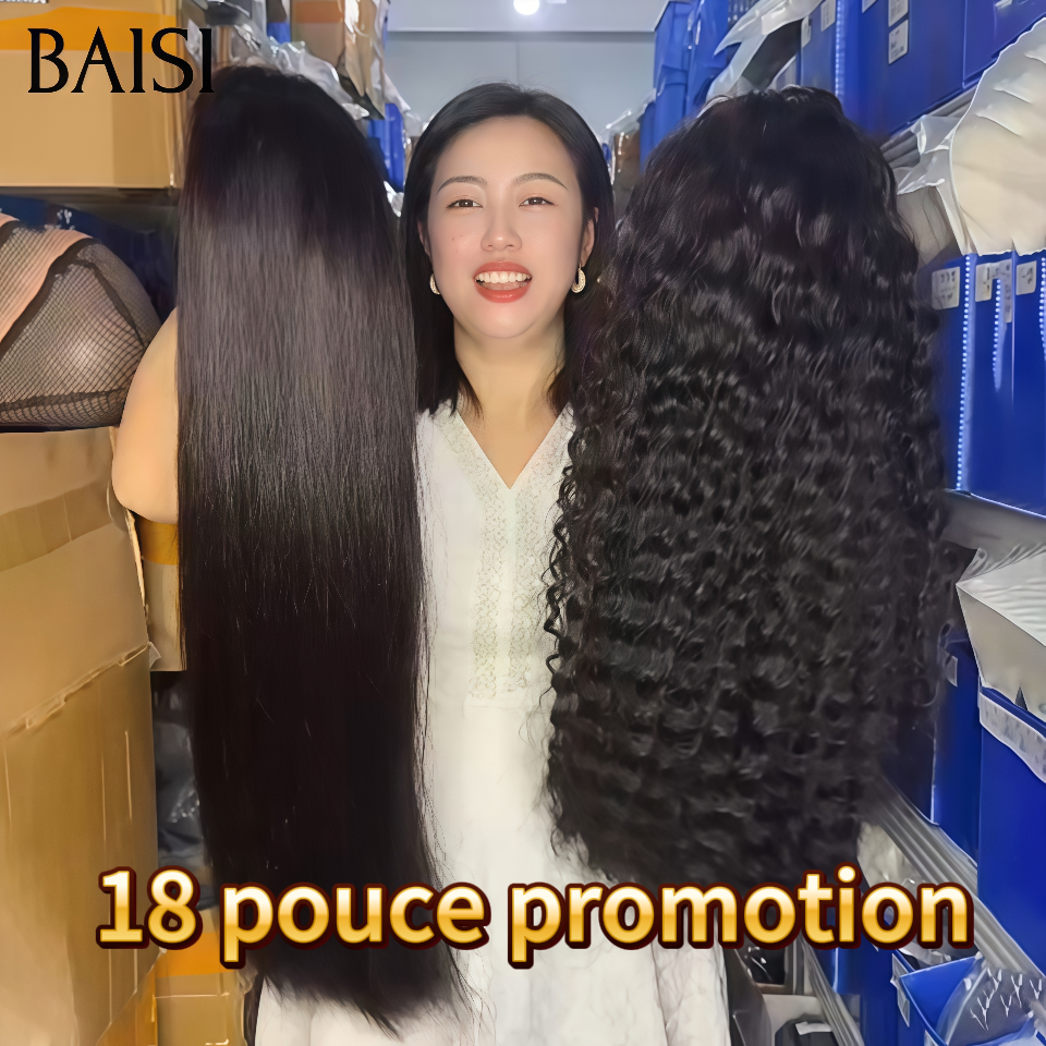 BAISI Lot de 2 perruques PROMOTION  13X4 lace frontal 28 Pouces curly wave et lisse  NOIR en 100% vrais cheveux humains