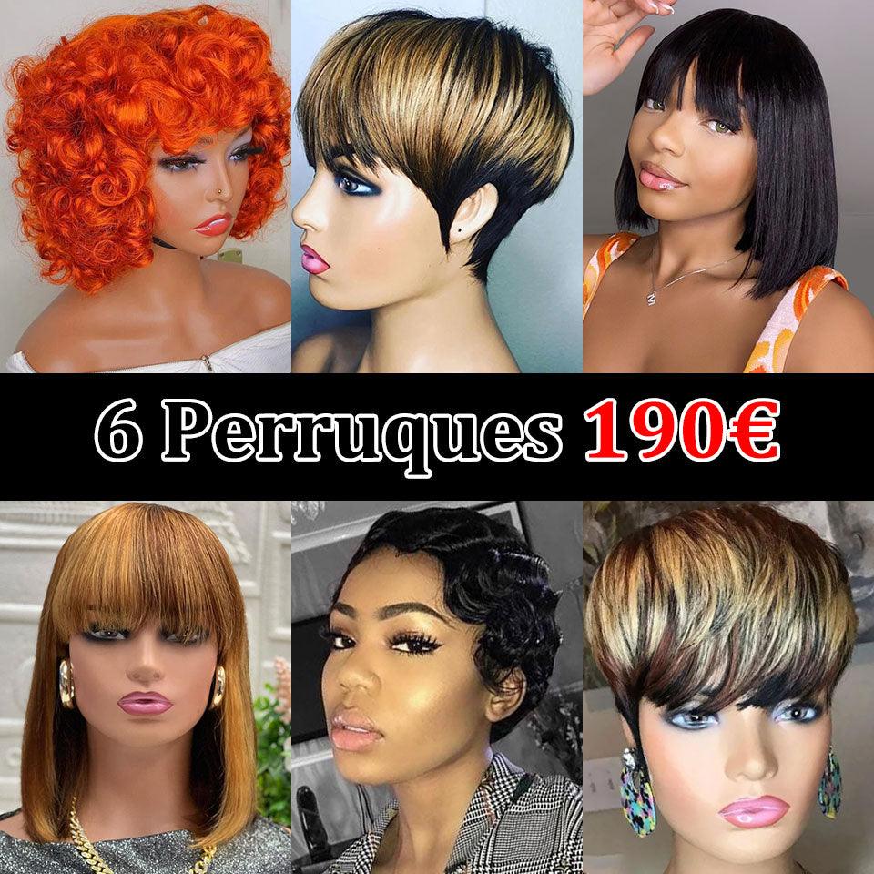 BAISI Lot De 3 perruques 89€ et 6 Perruques Abordable 210 Euro En 100% Cheveux Humains