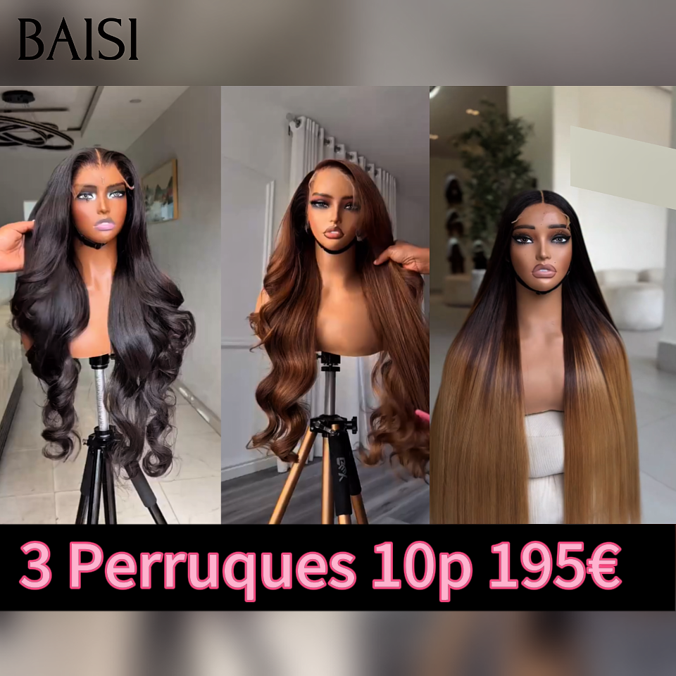 BAISI 3 Perucas para revenda 195€ 10 pouces 13x4 lace frontal 2 Body Wave e 1 Liso em 100% cabelo humano verdadeiro