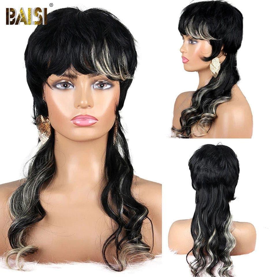Parrucca modello BAISI Top Model MULLET in #1BMIX#613 in capelli umani al 100% Realizzata con doppie ciocche di capelli vergini disegnate dall'alto verso il basso stessa dimensione stesso volume più di 20 anni di utilizzo