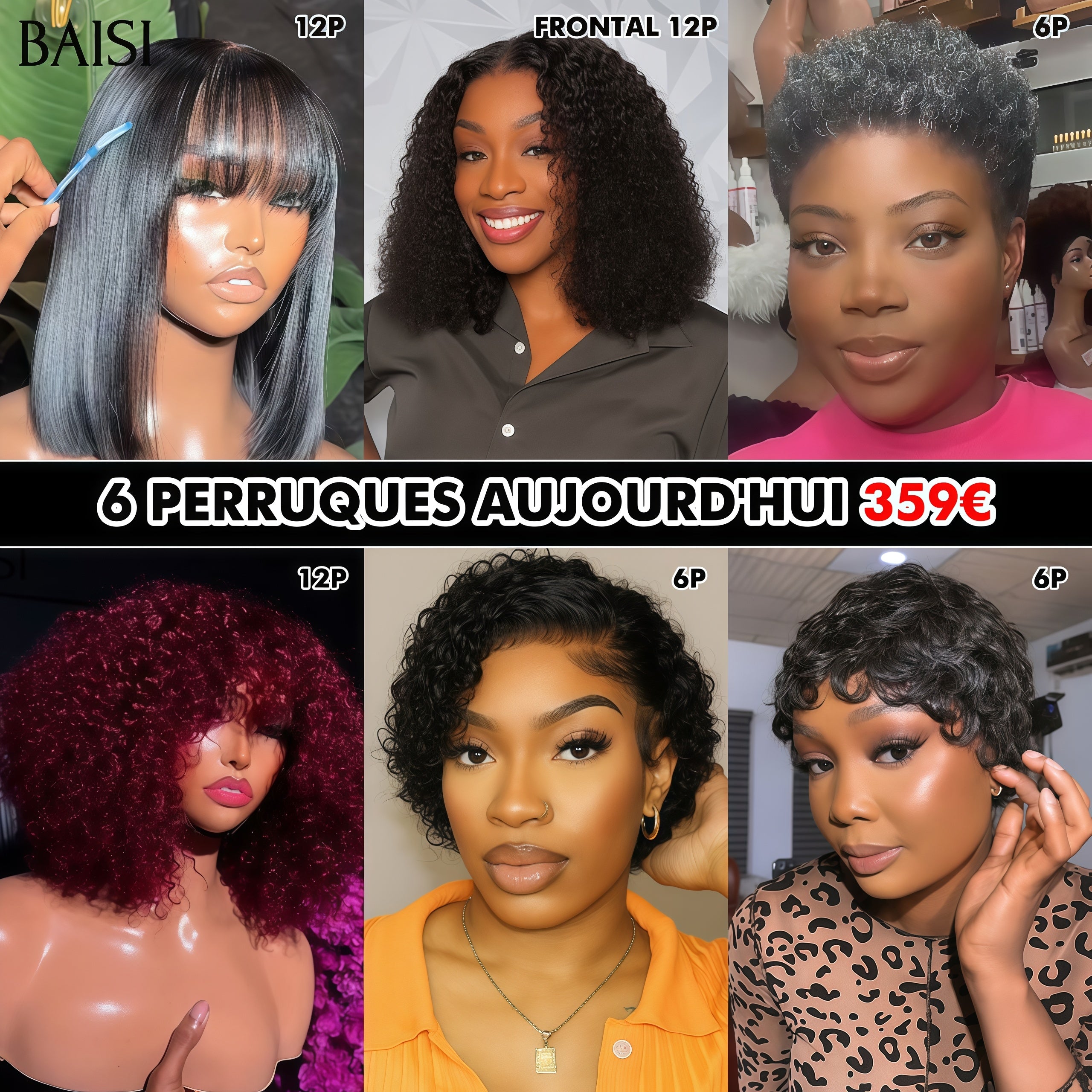 BAISI vendita flash 6 parrucche in 100% capelli umani veri 359€ codice: VIP100