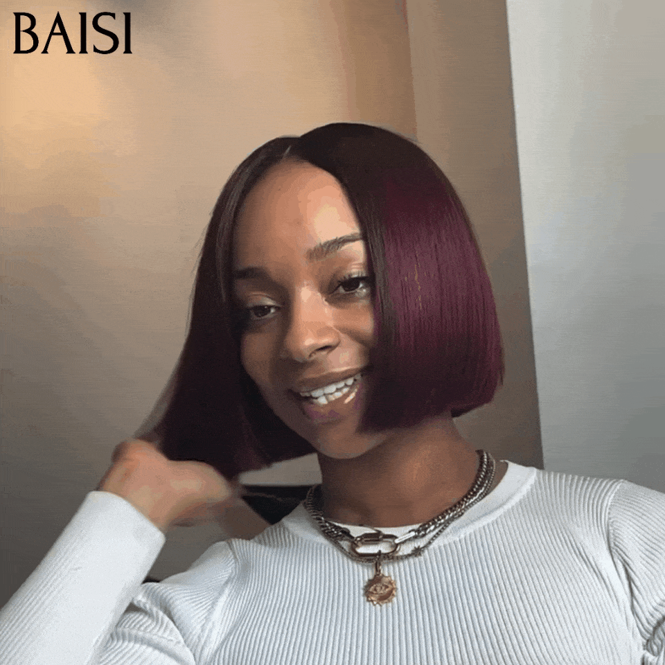 BAISI 300% densité 100% Vietnam Hair 2X6 Perruque Bob Lisse Vietnam Hair 8 pouce SDD 79€ En noir mélangé bordeaux 99j 8 Pouces 89 € Perruque de luxe  en 100% Cheveux Humains