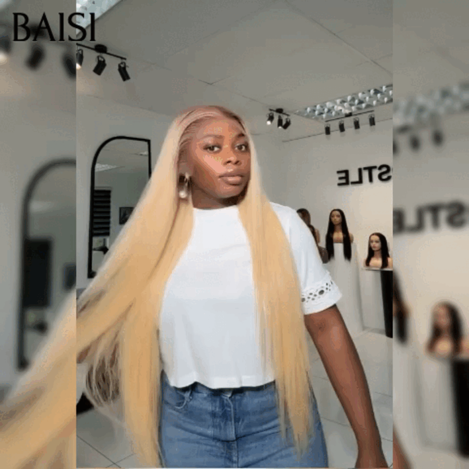 BAISI 13x4 Frontal Perruque Lisse En marron Blonde 4#613 Coupe Carrée En 100% Vrais Cheveux Humains