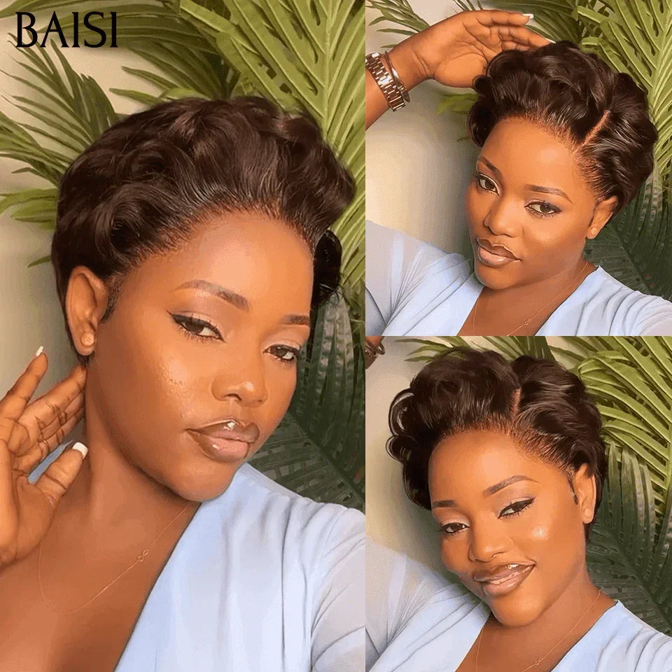 BAISI Perruque Pixie vague En Couleur noir 52€ en 100% Cheveux Humains FR38