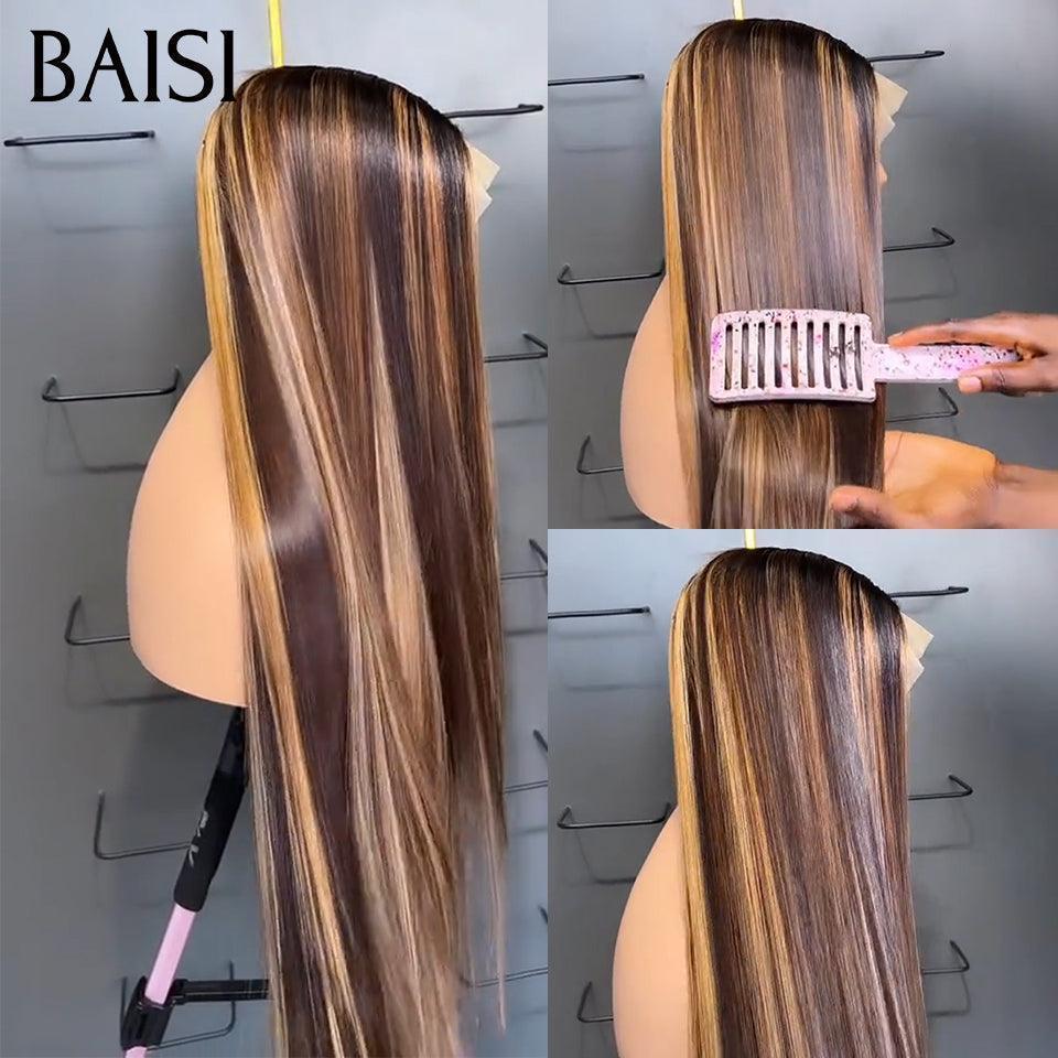 BAISI Achetez 2 perruques minimum au prix d'usine fournisseur en France TVA 0€ 48H arrivé  13x4 Lace Frontal Perruque Lisse Miel #4MIX#27 En 100% Cheveux Humains (Pas Besoin de Code)