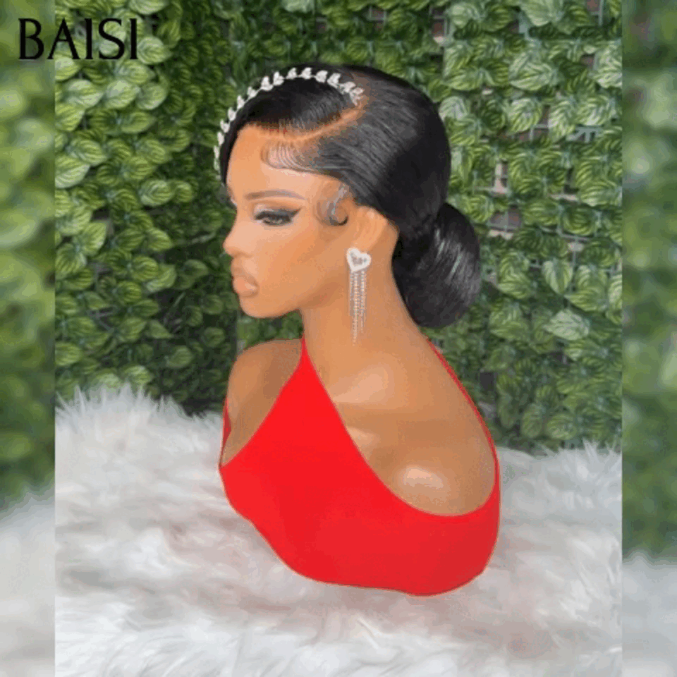 BAISI Coiffure de luxe Mignon Perruques Mariage + Accessoires gratuits Prête à porter chignon et personalisation comme sur la vidéo 100% identique avec lace frontale pour mariage ou événement spécial  BS65