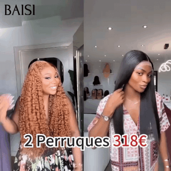 BAISI  2 Perruques pour revendre 318€ 4X4 lace curly marron 4# 18 Pouces ou Lisse NOIR 18 Pouces 200% densité en 100% vrais cheveux humains