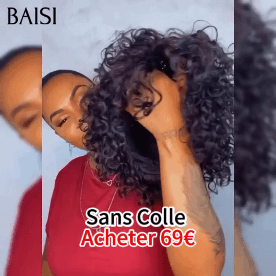 BAISI Perruque Pixie curly en couleur noir 69€ sans colle sans lace  100% Cheveux Humains Fabriqué à la Machine BS60