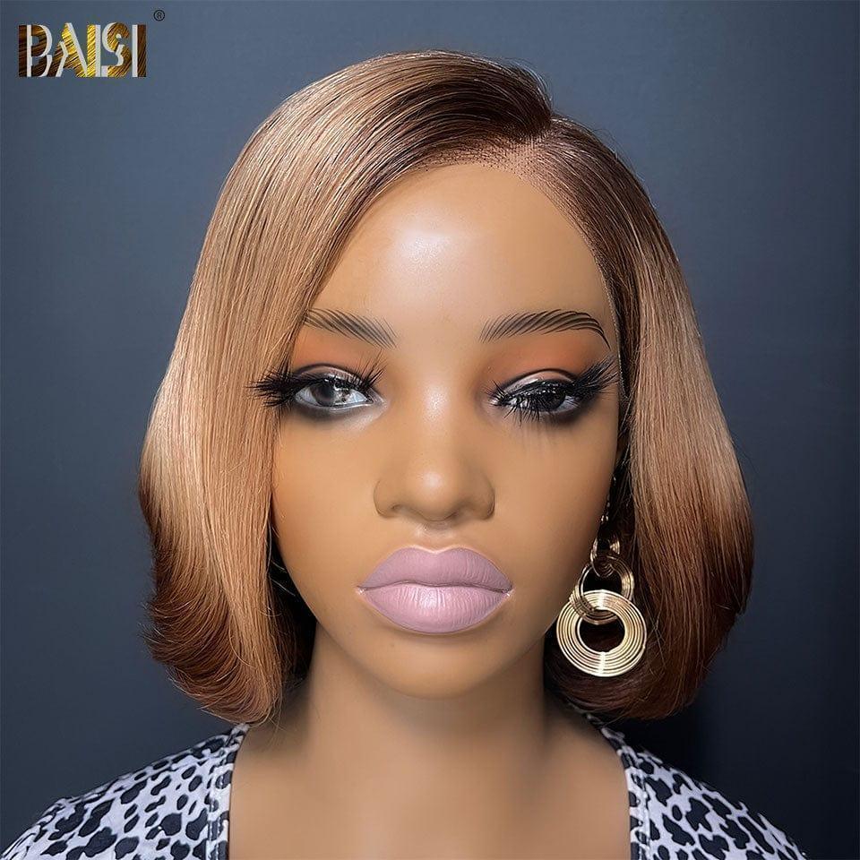 BAISI  Perruque Lisse bob Coupe personnalisée 10 pouces 98€ Pré-plucked Pas Besoin de Colle en 100% Raw Hair Lace déjà couper 300% densité plus de 20 ans d' utilisations FR38