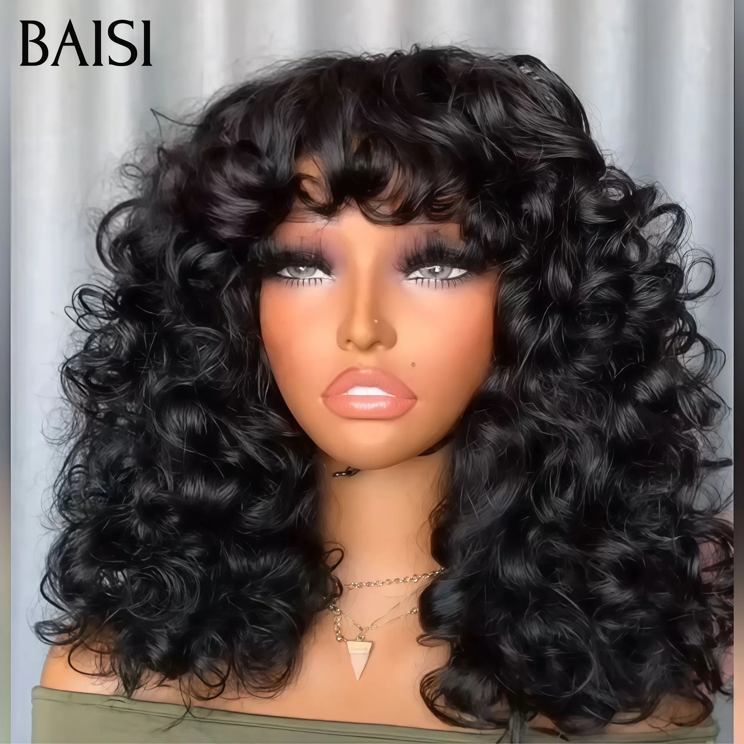 BAISI Peruca de Luxo com Caracóis Soltos em Preto 18 Polegadas 189.99€ cabelo double drawn 300 gramas