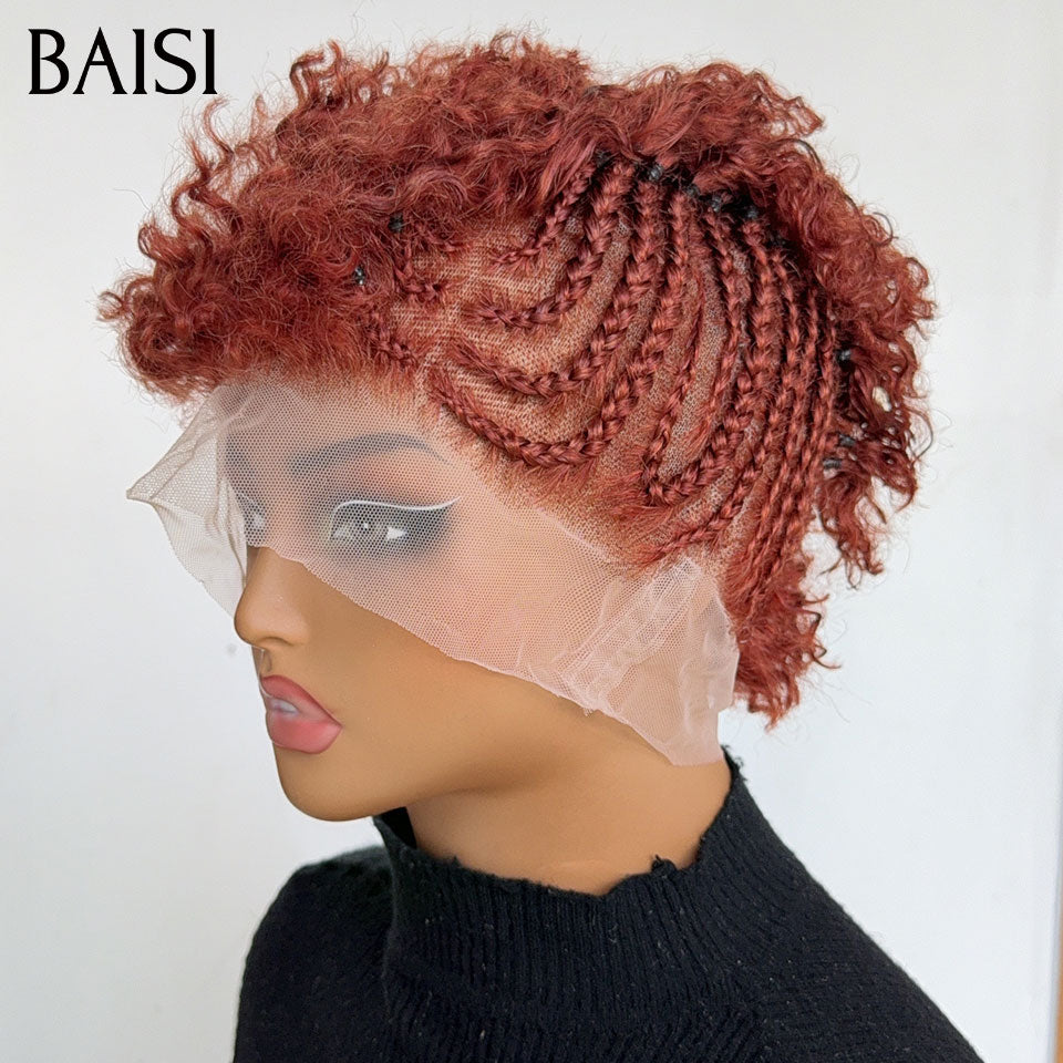 BAISI Full Lace Perruque Afro Curly Déja Coiffée Couleur Orange Dentelle Pleine 178€ Natter Look Authentique en 100% Cheveux humains