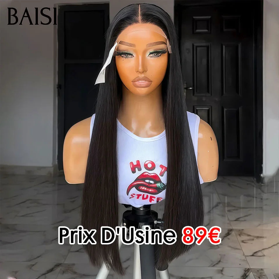 BAISI Compra minimo 2 parrucche a prezzo di fabbrica fornitore 4x4 Lace Frontal Closure Parrucca liscia nera in 100% capelli umani