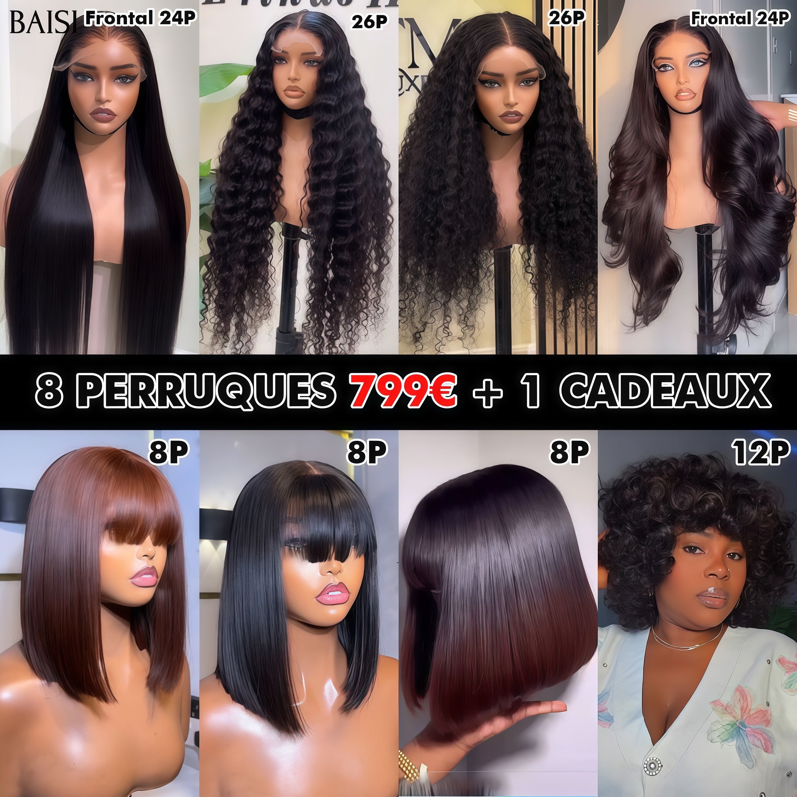 BAISI 8 Perruques en France 799€ en 100% vrais cheveux humains