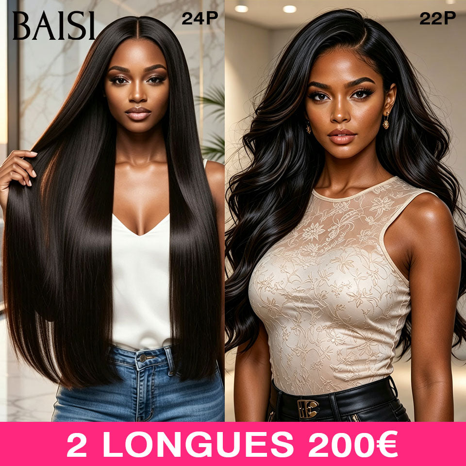 BAISI  13x4 Lace 2 Perruques 200€ Seulement Prix Spécial Pour Revendre Texture Lisse 24 Pouces  + Body wave 22 Pouces  NOIR 200% densité en 100% cheveux humains Stocks Limités Deja En France Reçu 24H TVA 0€