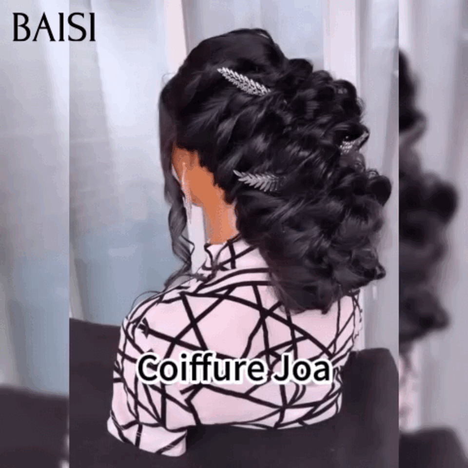 BAISI Coiffure de luxe Joa  Perruques Mariage noir Prête à porter chignon et personalisation comme sur la vidéo 100% identique avec lace frontale événement spécial BS120